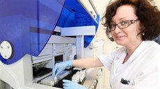 Kamila Stoklasová z ústeckého očkovacího oddělení zjišťuje pomocí speciálního... Kamila Stoklasová z ústeckého očkovacího oddělení zjišťuje pomocí speciálního...