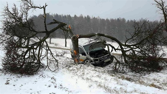 Nehoda, pi které narazila dodávka do stromu, se stala u obce Okrouhlá u...