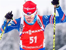 Veronika Vtkov na trati sprintu na mistrovstv svta v biatlonu v Oslu.