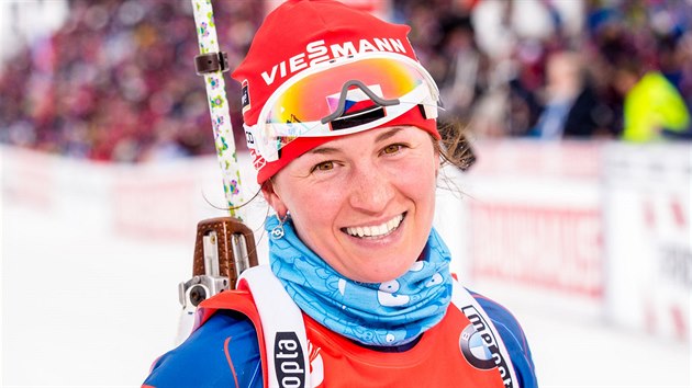 SMV. Veronika Vtkov v cli sprintu na mistrovstv svta v biatlonu v Oslu.