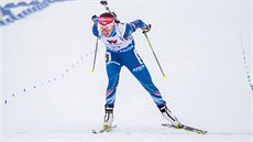 Veronika Vítková dojídí do cíle vytrvalostního závodu biatlonistek na MS v...