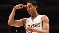 MISE SPLNNA. Jordan Clarkson z LA Lakers se raduje ze své úspné stely.