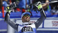 Francouzský lyžař Thomas Fanara se raduje z triumfu v obřím slalomu ve Svatém... Francouzský lyžař Thomas Fanara se raduje z triumfu v obřím slalomu ve Svatém...