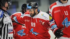 Gólová radost olomouckých hokejistů, s číslem 89 je na snímku Roman Rác. Gólová radost olomouckých hokejistů, s číslem 89 je na snímku Roman Rác.