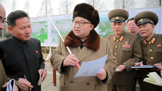 Severokorejsk vdce Kim ong-un zahjil vstavbu vdeck tvrti v Pchjongjangu (18. bezna 2016)