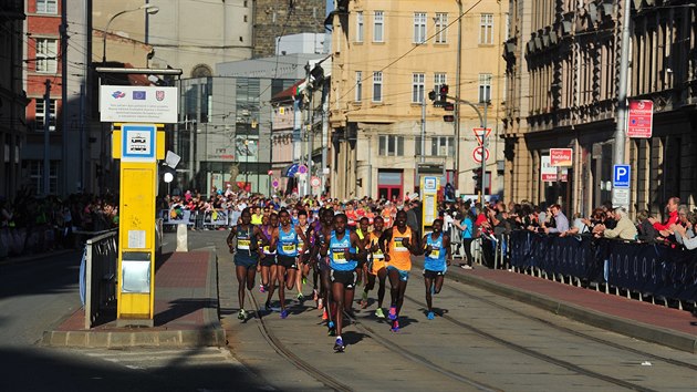 Pohled na astnky olomouckho plmaratonu, kter se v ulicch msta bel v ervnu 2015.