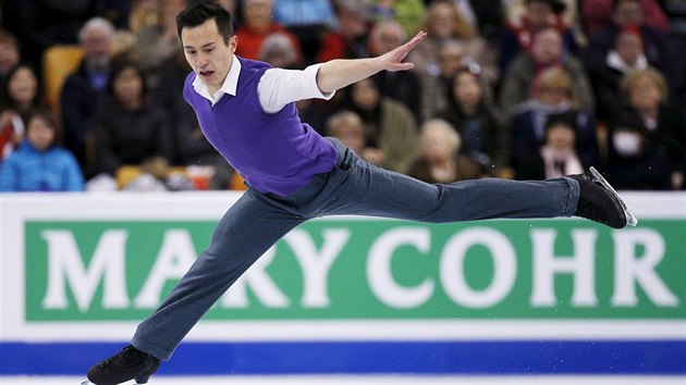 Patrick Chan v krtkm programu na mistrovstv svta svta krasobrusla v Bostonu.