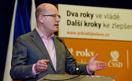 Premiér a pedseda SSD Bohuslav Sobotka  vystoupil 9. dubna v Praze na...