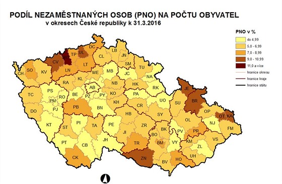 Mapa nezamstnanosti - bezen 2016.