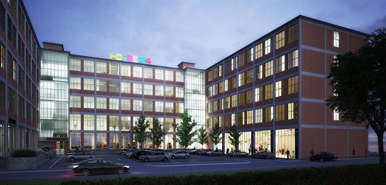 Vizualizace budoucího vzhledu budovy íslo 64 v továrním areálu v centru Zlína.