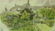 Obrázek Štramberka, který Hitler nejspíš maloval podle pohlednice Obrázek Štramberka, který Hitler nejspíš maloval podle pohlednice