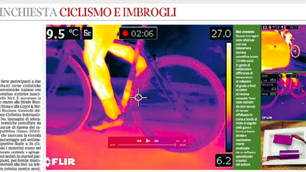 Prvnm prokzanm mechanickm dopingem v cyklistice bylo odhalen motorku v kole Belgianky Femke van den Driesschov na letonm MS v cyklokrosu. UCI pak provila dal stovky kol, snmek zveejnn v Corriere della Sera (na obrzku) vak chce dokzat, e kontroly jsou stle nedostaujc.