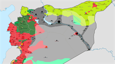 Mapa znázorující situaci v Sýrii z dubna 2016 od amatérského tvrce...