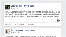 Facebookové vzkazy zpvákovi Davidu Kollerovi za jeho kritiku Miloe Zemana na...