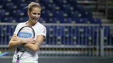Karolína Plíková na tréninku eských tenistek ped zápasem Fed Cupu ve...