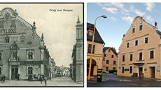 Bývalý hotel Černý kůň. V roce 1938 v něm obědval a řečnil Adolf Hitler. Bývalý hotel Černý kůň. V roce 1938 v něm obědval a řečnil Adolf Hitler.
