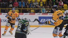 EUFORIE. Hokejový útoník Radek Duda slaví záchranu Litvínova v extralize s fanouky. V barái si v 11 zápasech zapsal 11 bod. 
