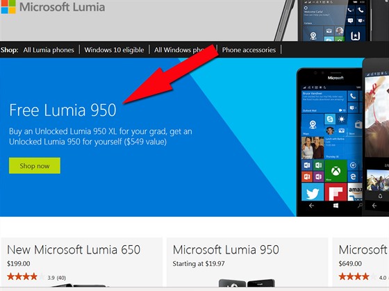 Microsoft dává k Lumii 950 XL Lumii 950 zdarma