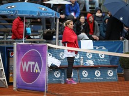 ZABALEN V DECE. Dominika Cibulkov se chrn ped zimou na turnaji WTA v Praze.
