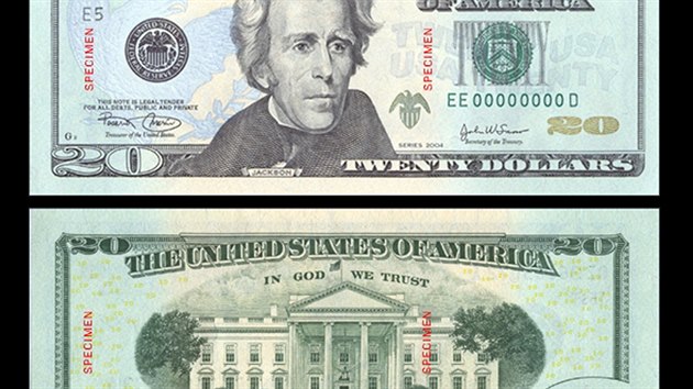 Souasn dvacetidolarov bankovka, kde je vyobrazen bval americk prezident Andrew Jackson.