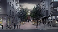 Návrh dodá ulici pobytový charakter sjednocením povrch do jedné úrovn a...