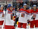 Radost eských hokejist z výhry nad Ruskem.