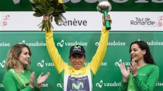 Nairo Quintana slaví vítězství v etapovém závodě Kolem Romandie. Nairo Quintana slaví vítězství v etapovém závodě Kolem Romandie.