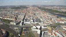 Zákres plánovaných budov do snímku Prahy