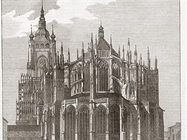 Katedrla svatho Vta, Vclava a Vojtcha na devorytu podle kresby Eduarda Herolda z roku 1864.