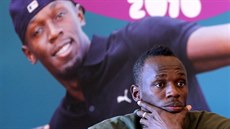 Usain Bolt na tiskové konferenci v Praze