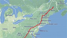 Mapa Apalaské stezky. Nejoblíbenjí dálková trasa v USA mí 3 500 kilometr.