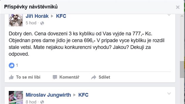 Zkaznci si na Facebooku dlaj legraci z KFC kvli tou, jak (ne)vysvtluje, kolik stoj rozvoz jdla.