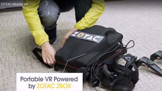 Batoh ZOTAC Mobile VR umon nosit na zdech zapnut pota ZOTAC Zbox.