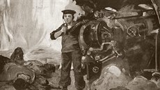 John „Jack“ Cornwell u příďového děla lehkého křižníku Chester při bitvě u... John „Jack“ Cornwell u příďového děla lehkého křižníku Chester při bitvě u...
