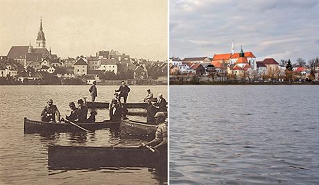 Jindichv Hradec kolem roku 1895 a dnes.