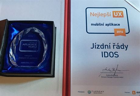 Jízdní ády IDOS vyhrály jednu z kategorií soute Mobilní aplikace roku 2016.