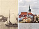 Jindichv Hradec a rybník Vajgar kolem roku 1895 a dnes.