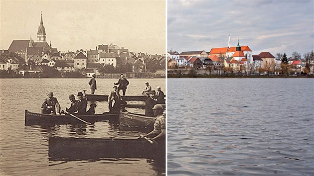 Jindichv Hradec kolem roku 1895 a dnes.