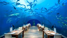 Podmoská restaurace Ithaa (Jiní atol Ari, Maledivy)