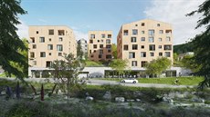 Vizualizace: čelní pohled na apartmány v Peci pod Sněžkou Vizualizace: čelní pohled na apartmány v Peci pod Sněžkou
