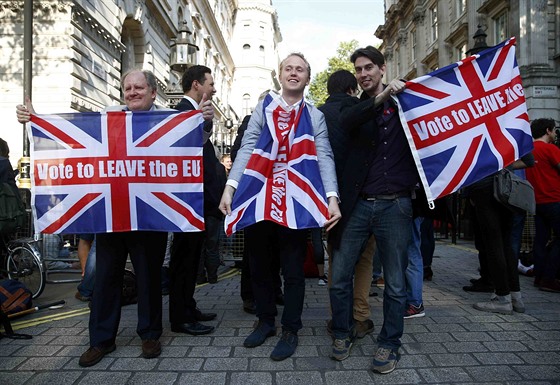 Píznivci brexitu procházejí Londýnem (24. erven 2016)