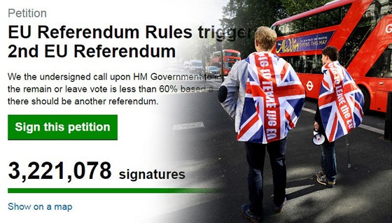 Petici za zmnu pravidel referenda o brexitu podepsaly více ne ti miliony...