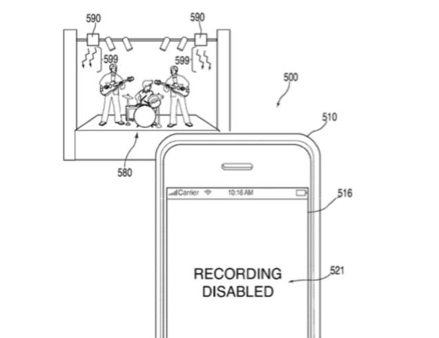 patent applu, zabraujc iPhonm nahrvat vide a fotit na koncertech