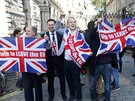 Píznivci brexitu oslavují na londýnské Downing Street ped sídlem britského...