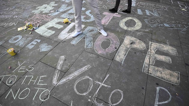 Demonstrace stoupenc setrvn v EU na londnskm Trafalgarskm nmst (21. ervna 2016)