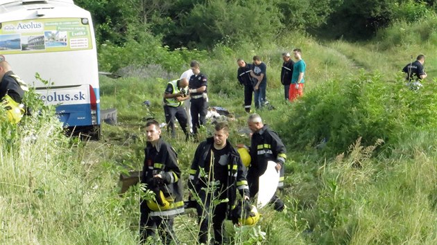 Slovensk autobus havaroval na srbsk dlnici mezi mstem Aleksinac a obc Raanj (24.6.2016).