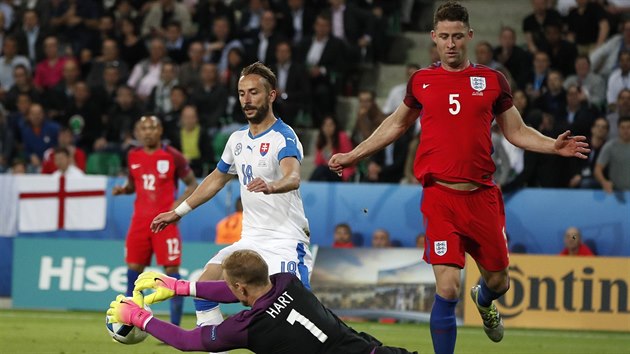 V ANCI. Rozjet slovensk zlonk Duan vento svoji pleitost nedothl, m lapil anglick glman Joe Hart, kterho jistil Gary Cahill.