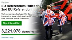 Petici za změnu pravidel referenda o brexitu podepsaly více než tři miliony... Petici za změnu pravidel referenda o brexitu podepsaly více než tři miliony...