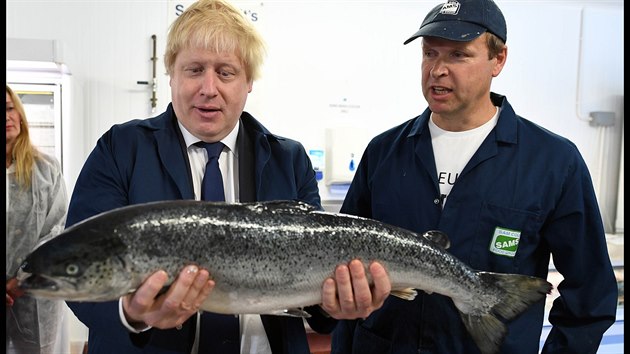 Znm fotografie z Lowestoftu - Boris Johnson se bhem kampan za brexit chyst rozporcovat rybu.