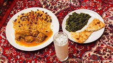 Kabuli Palaw, Sabzi a nápoj Dogh podle restaurace Behsud